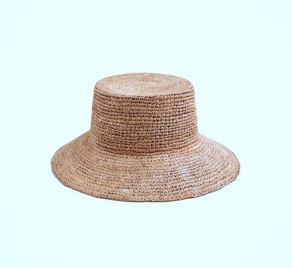 J Crew Womens Woven Straw Raffia Sun Hat Wide Brim Beach Summer Tan Packable